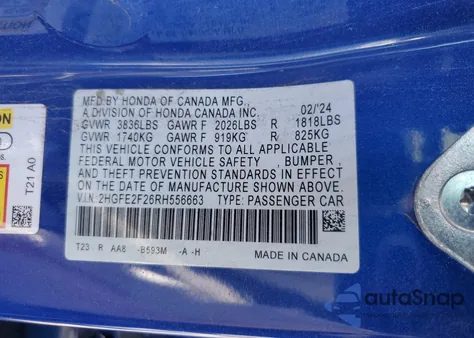2024 Honda Civic Lx from USA, damaged, VIN 2HGFE2F26RH556663